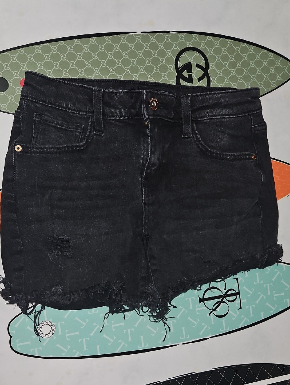 Arizona Jean Company Black Distressed Denim Shorts